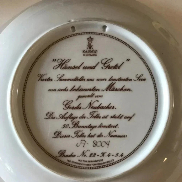 Kaiser HANSEL AND GRETEL Collectors Plate Classic Fairy Tales by Gerda Neubacher - Picture 8 of 9